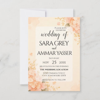 Faire-part de mariage floral à la pêche douce et à