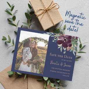Faire-part de mariage floral à la prune Navy Blush