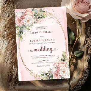 Faire-part de mariage floral à la verdure avec dor