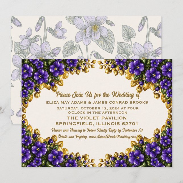 Faire-part de mariage floral à la violette bleue d (Devant / Derrière)