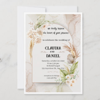 Faire-part de mariage floral à l'aquarelle beige é