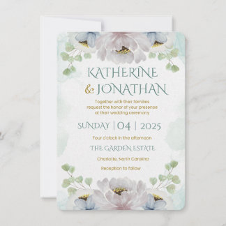 Faire-part de mariage floral à l'aquarelle bleue é