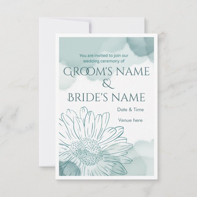Faire-part de mariage floral à l'aquarelle bleue é (Devant)