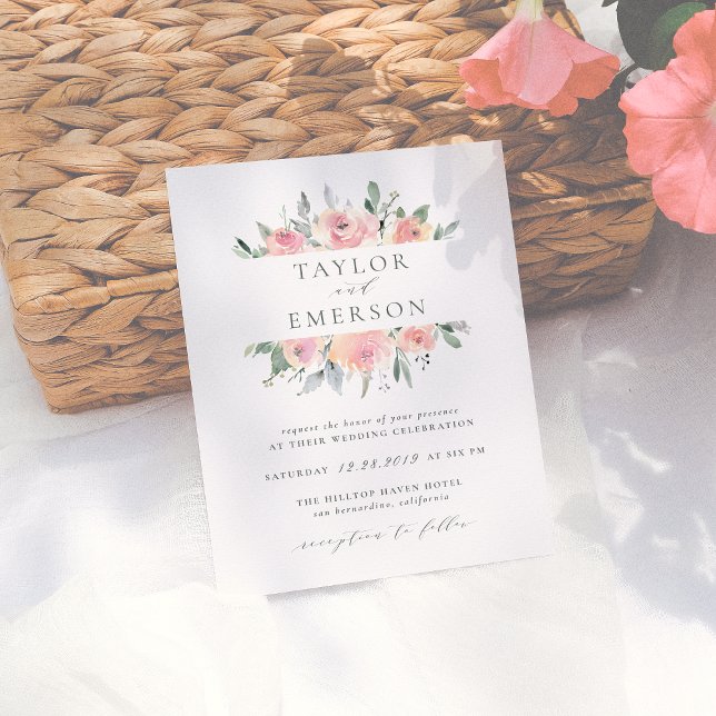 Faire-part de mariage floral à l'aquarelle Blush & (Créateur téléchargé)