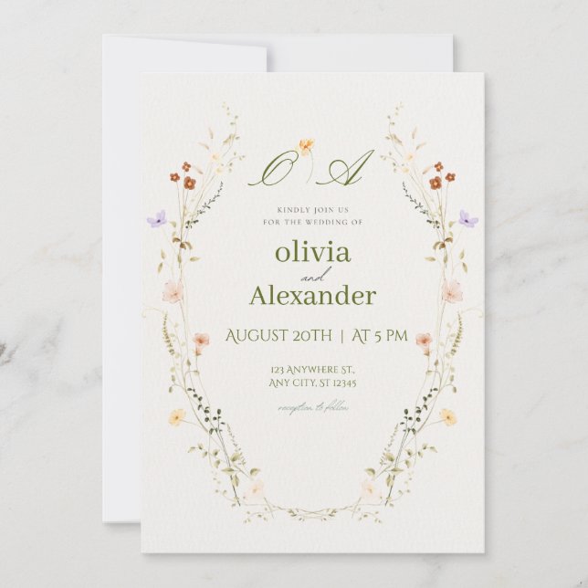 Faire-part de mariage floral à l'aquarelle de luxe (Devant)