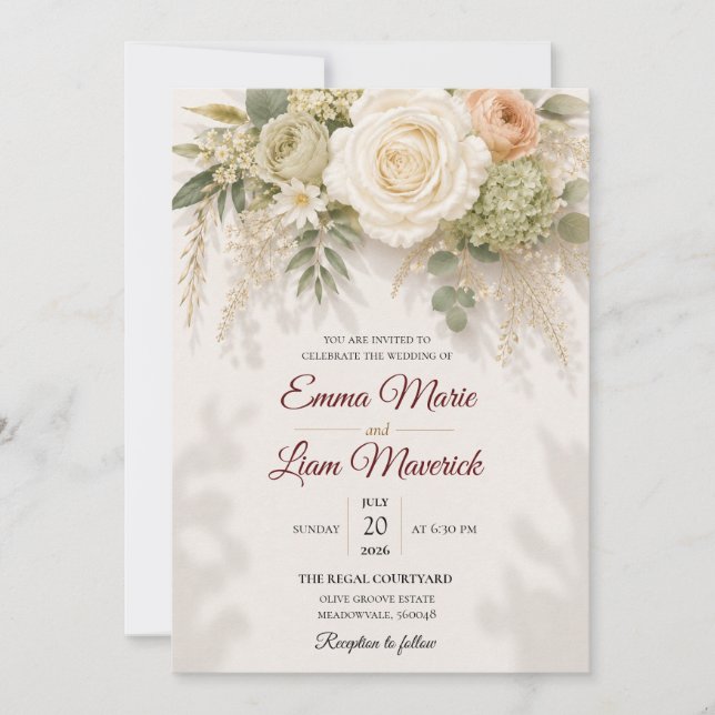 Faire-part de mariage floral à l'aquarelle élégant (Devant)