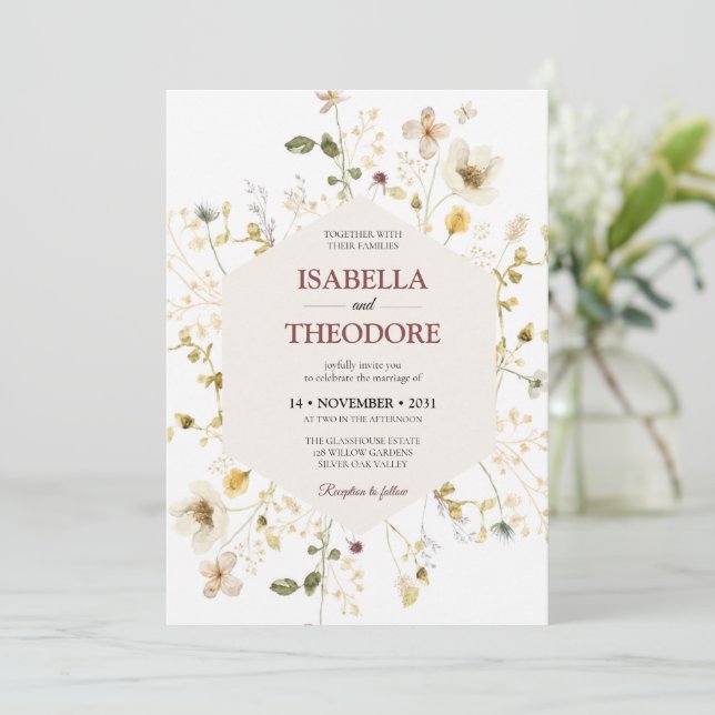 Faire-part de mariage floral à l'aquarelle élégant (Debout devant)
