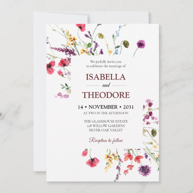 Faire-part de mariage floral à l'aquarelle élégant (Devant)