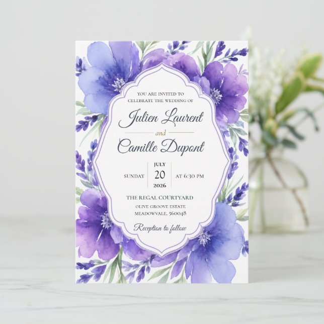 Faire-part de mariage floral à l'aquarelle élégant (Debout devant)