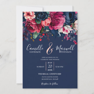 Faire-part de mariage floral à l'aquarelle élégant