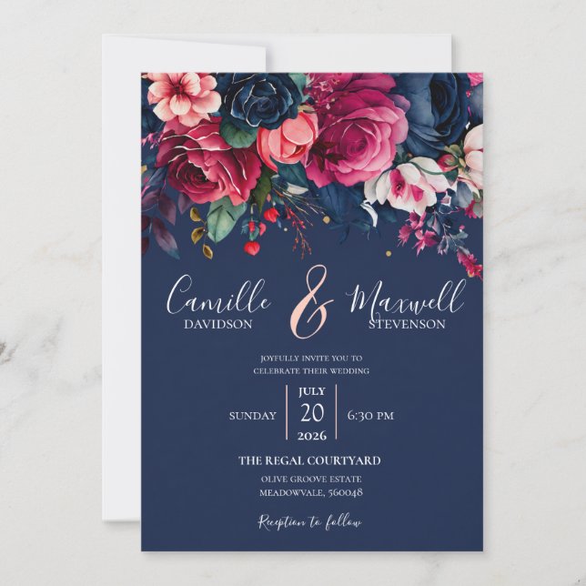 Faire-part de mariage floral à l'aquarelle élégant (Devant)