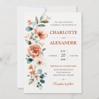 Faire-part de mariage floral à l'aquarelle élégant