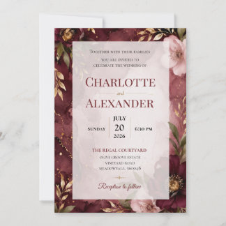 Faire-part de mariage floral à l'aquarelle élégant