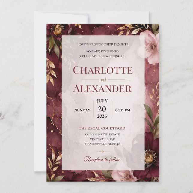 Faire-part de mariage floral à l'aquarelle élégant (Devant)