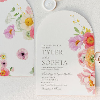 Faire-part de mariage floral à l'aquarelle en arch