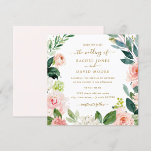 Faire-part de mariage floral à l'aquarelle et doré