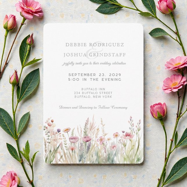Faire-part de mariage floral à l'aquarelle Fleurs  (Créateur téléchargé)