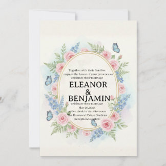 Faire-part de mariage floral à l'aquarelle personn