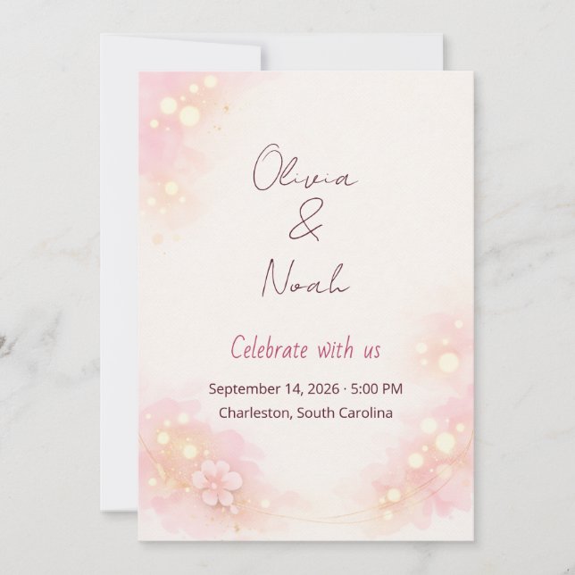 Faire-part de mariage floral à l'aquarelle rose rê (Devant)