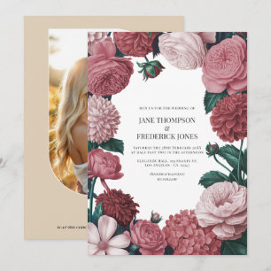 Faire-part de mariage floral à l'argile rosé, rose