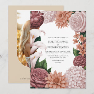 Faire-part de mariage floral à l'argile rosé, rose