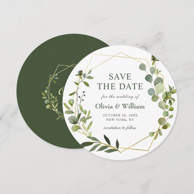Faire-part de mariage floral à l'eucalyptus modern (Devant / Derrière)