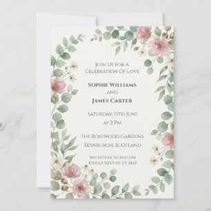 Faire-part de mariage floral à l'eucalyptus rose