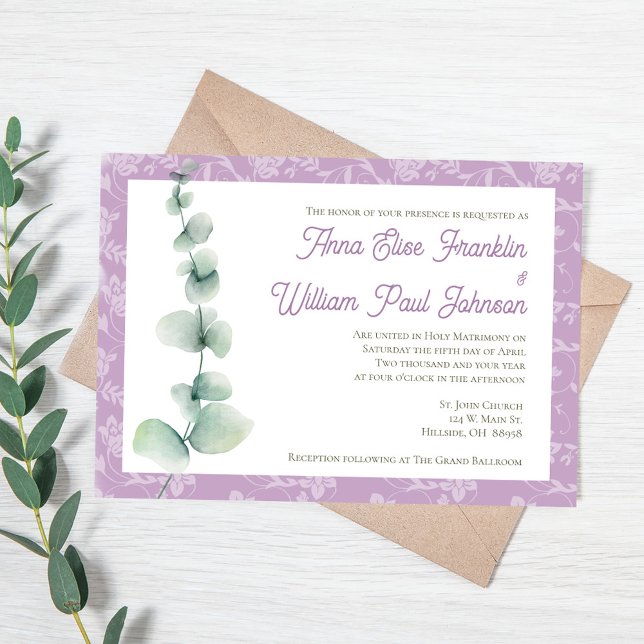 Faire-part de mariage floral à l'eucalyptus violet (Purple Eucalyptus Floral Wedding Invitation)