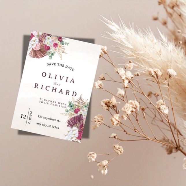 Faire-part de mariage floral à l'herbe de Pampas B (Créateur téléchargé)