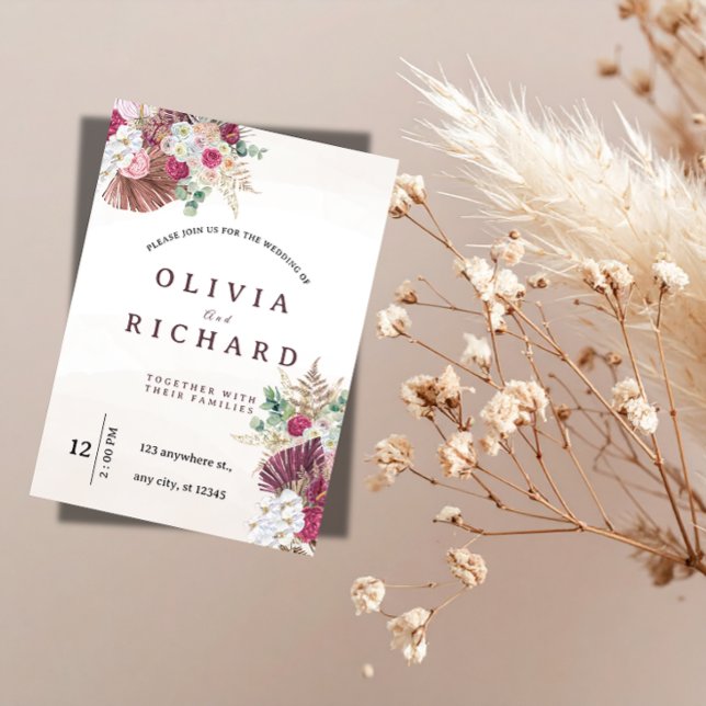 Faire-part de mariage floral à l'herbe de Pampas B (Créateur téléchargé)