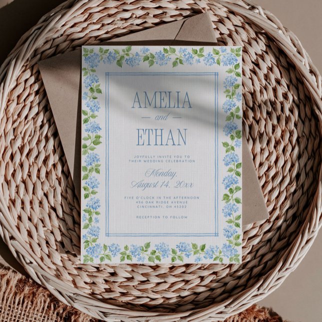 Faire-part de mariage floral à l'hortensia bleu (Créateur téléchargé)