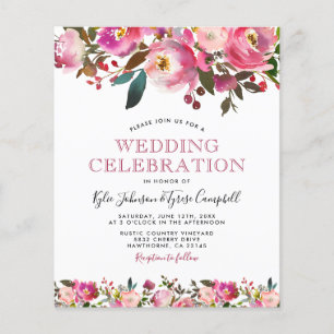 Faire-part de mariage floral à motif de pivoine ro