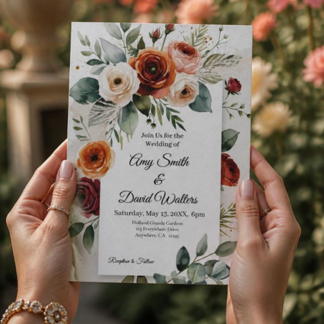 Faire-part de mariage floral à teinte rosée romant (Créateur téléchargé)