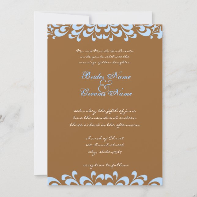 Faire-part de mariage Floral Abstrait Brown et ble (Devant)