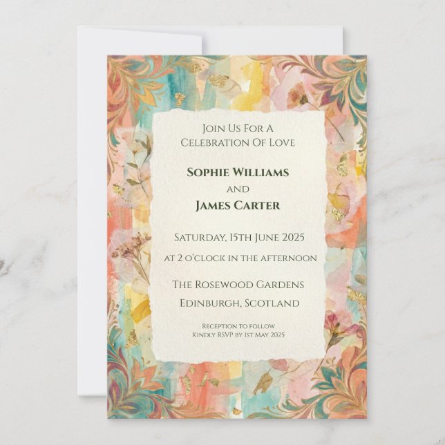 Faire-part de mariage floral abstrait d'automne (Devant)