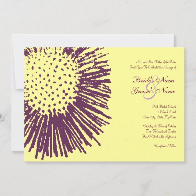 Faire-part de mariage floral Abstrait pourpre et j (Devant)