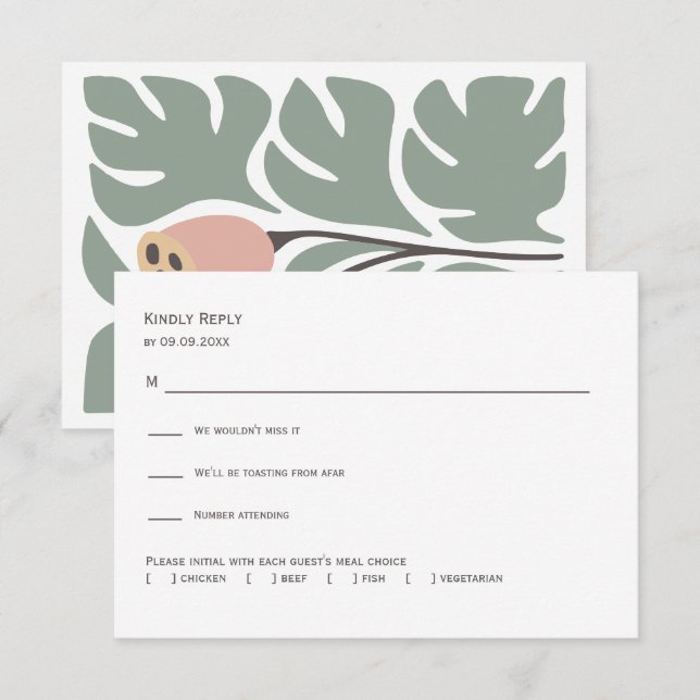Faire-part de mariage floral abstrait Sage & Blush (Devant / Derrière)