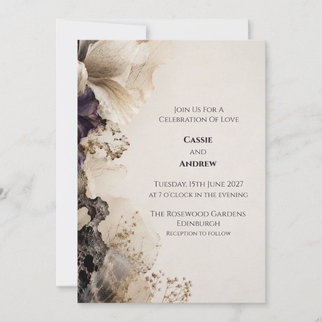 Faire-part de mariage floral abstrait violet lunat (Devant)