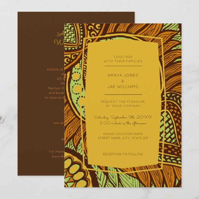 Faire-part de mariage Floral Ankara Lime d'Afrique (Devant / Derrière)