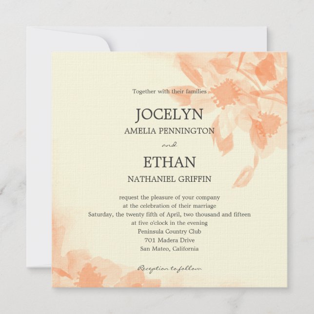 Faire-part de mariage floral aquarelle (Devant)