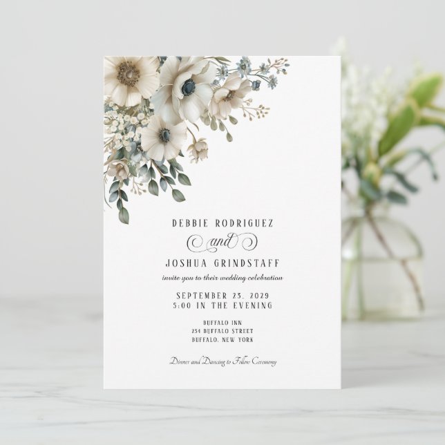 Faire-part de mariage floral aquarelle  (Debout devant)