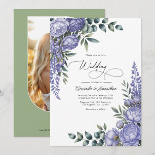Faire-part de mariage floral aquarelle à la lavand