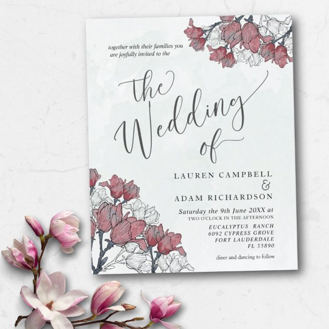 Faire-part de mariage floral aquarelle à petit bud (Créateur téléchargé)