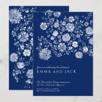 Faire-part de mariage floral aquarelle bleu marine