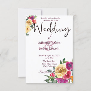 Faire-part de mariage floral aquarelle citron et m