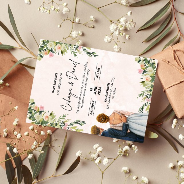 Faire-part de mariage floral | Aquarelle élégante (simple wedding invitation, white and floral wedding card, zazzle wedding template, editable wedding )