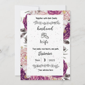 Faire-part de mariage floral aquarelle en prune pr