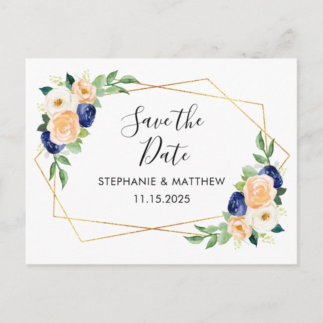 Faire-Part de Mariage Floral Aquarelle Géométrique (Devant)