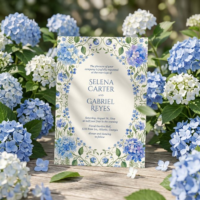 Faire-part de mariage floral aquarelle Hydrangea B (Créateur téléchargé)
