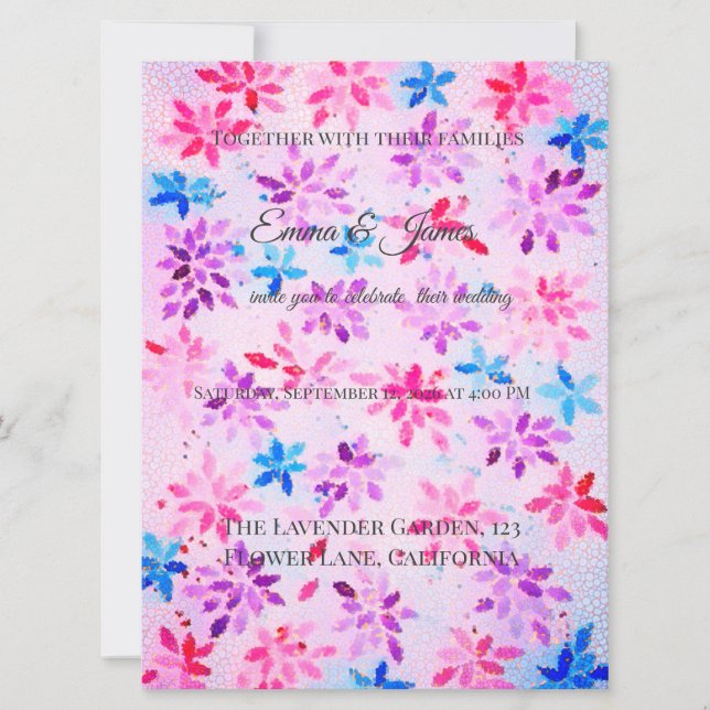 Faire-part de mariage floral aquarelle lavande (Devant)